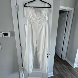 Altard State White Feather Strapless Jumpsuit
